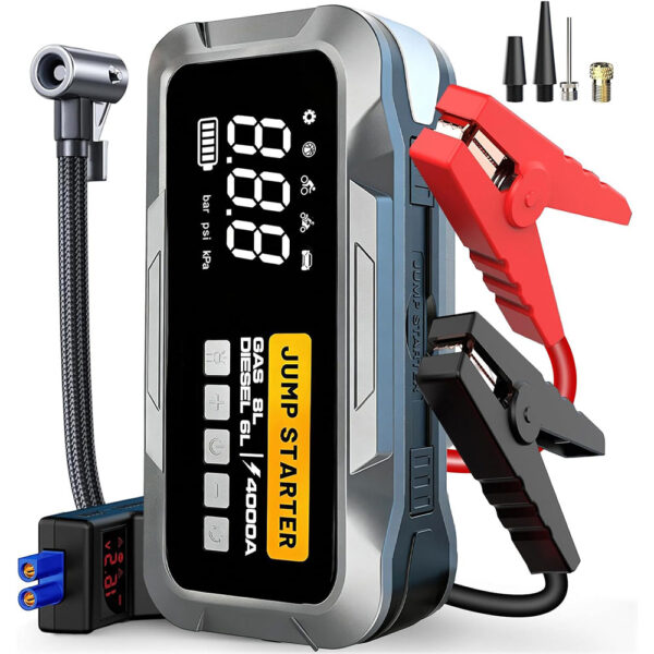 4000A Portable Car Jump Starter with Air Compressor (150 PSI) & Power Bank – 12V Battery Booster
